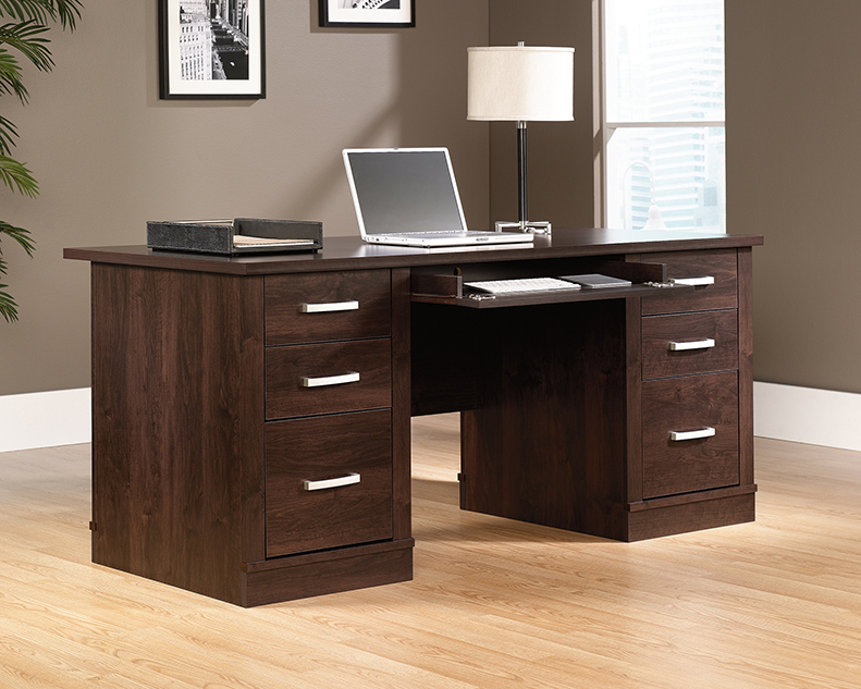 Sauder Select Bourbon Oak L-Shaped Desk with Drawers 427975