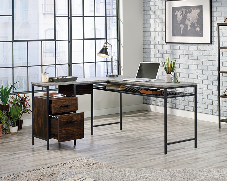 Sauder Market Commons® Metal & Wood L-Shaped Home Office Desk 425767 | Rich  Walnut™