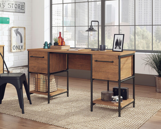 Wood Desk With Drawers, Industrial Desk, Home Office Desk, Antique