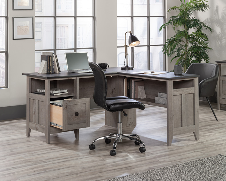Sauder Select Bourbon Oak L-Shaped Desk with Drawers 427975
