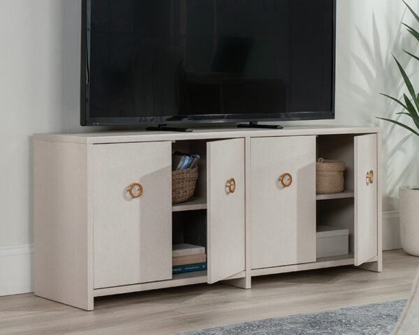 Modern TV Credenza with Doors in Dove Linen - Image 2