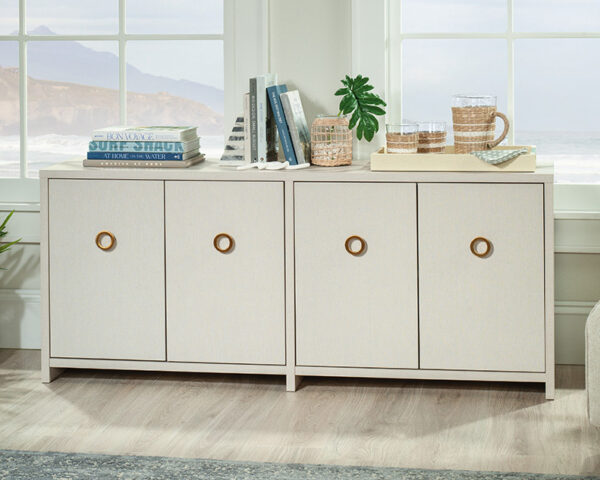 Modern TV Credenza with Doors in Dove Linen - Image 3